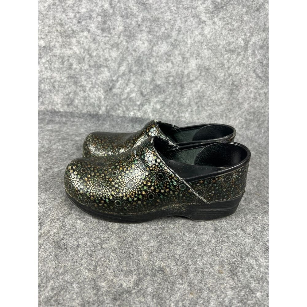 Dansko XP Sz 38 Embossed Leather Print Professional Clog Black Gold US 7.5-8‎